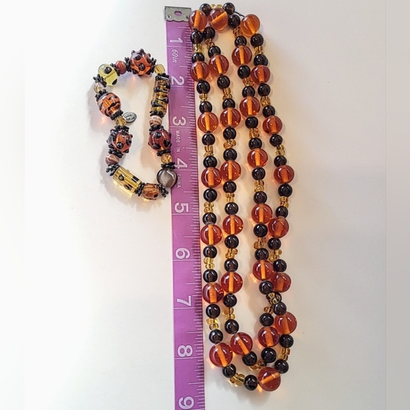 36" AMBER GLASS BEAD NECKLACE with COOKIE LEE ART GLASS BRACELET - Picture 6 of 7